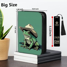 Handle Bible Cover with Metal Bookmark, Green Frog Large Carrying Bible Case Bible Book Tote Church Bag Multi-Pockets Bible Protector with Zipper Pocket Christian Gifts for Men Women