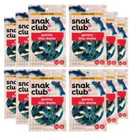 Snak Club Gummy Sharks Candy, Blue Raspberry Fruit Flavored Candy Gummies, Soft and Chewy, Fat-Free and Gluten-Free Snacks, 2.75 oz Snack Bags, 12 Pack