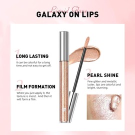 Hppsctink Flüssiger Lippenstift, 2.4g Antihaft-Lipgloss, Langanhaltende Farbe, Schimmernde Lippenstifte, Sonnenuntergang Golden,Lipsticks