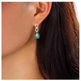 Allereya Vintage Emerald Square Drop Earrings Green Emerald Earrings Rhinestone Green Square Earrings Gold Cz Stud Earrings Jewelry for Women and Girls
