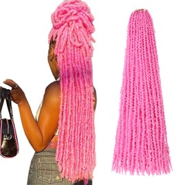 ZRQ Butterfly Locs Crochet Hair 30 Inch 6 Packs Pink Distressed Faux Locs Pre-looped Synthetic Crochet Braids Extended Soft Locs For Women Extensions (30 Inch,pink#)