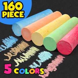 160Pcs Sidewalk Chalk Set in 5 Colors 32 Packs: Washable Jumbo Sidewalk Chalk Bulk for Kids Outdoor Art, Non-Toxic Dustless Giant Box Chalkboard Chalk for Toddler Painting on Blackboard, Party
