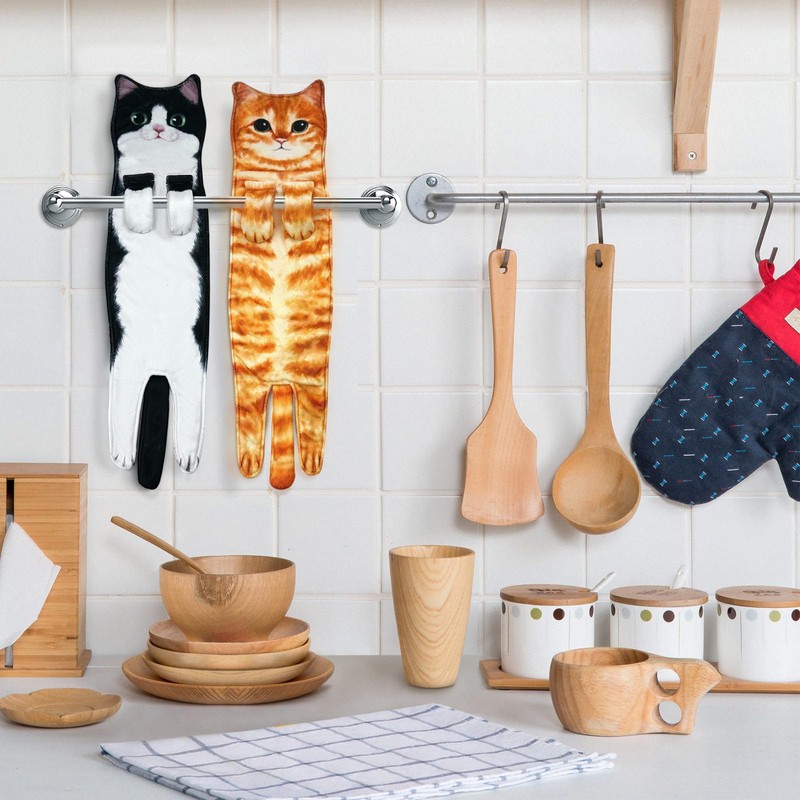 PAT JUUMG Funny Cat Hand Towels for Bathroom Kitchen Decor