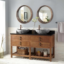 AOAOPQ Mirror Round Decorative Wall Mirror with Frame Entryway Bedroom Bathroom Living Room Hanging Mirror Brown