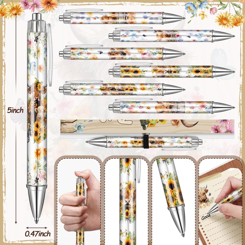 Sayglossy 6 Pack Highland Cow Sticky Notes and Pens Set