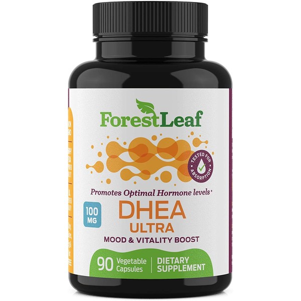 DHEA 100mg Daily Supplement for Men and Women – Promotes Optimal Hormone Level - Mood, Vitality and Physical Performance Boost - 90 Vegetable Capsules – by ForestLeaf