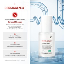 DERMAGENCY Zeroca 81 Korean Calming Serum for Acne-Prone & Oily Skin – Balances Oil-Water, Soothes Redness, Fades Post-Blemish Marks, Firms & Hydrates (1.01 fl.oz. 30 ml)