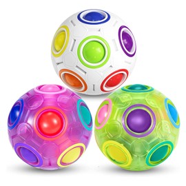 ROXENDA Magic Rainbow Ball with 12 Holes, Puzzle Ball Skill Game - Brain Teaser & Fidget Ball for Kids from 6 Years - 3 Pack(White&purple&Green)