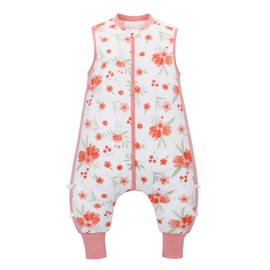 Baby Sleeping Bag with Feet 100% Cotton Winter Sleep Sack with Legs Warm Sleeveless Sleepsuit for Boys and Girls (Pink flowers, S)