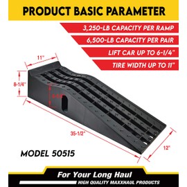 MaxxHaul 50515 6.25" Lift Car Ramps, 2-Pack – 13,000lb GVW, Deep Grooved Surface for Stable Tire Placement, Heavy-Duty, Black