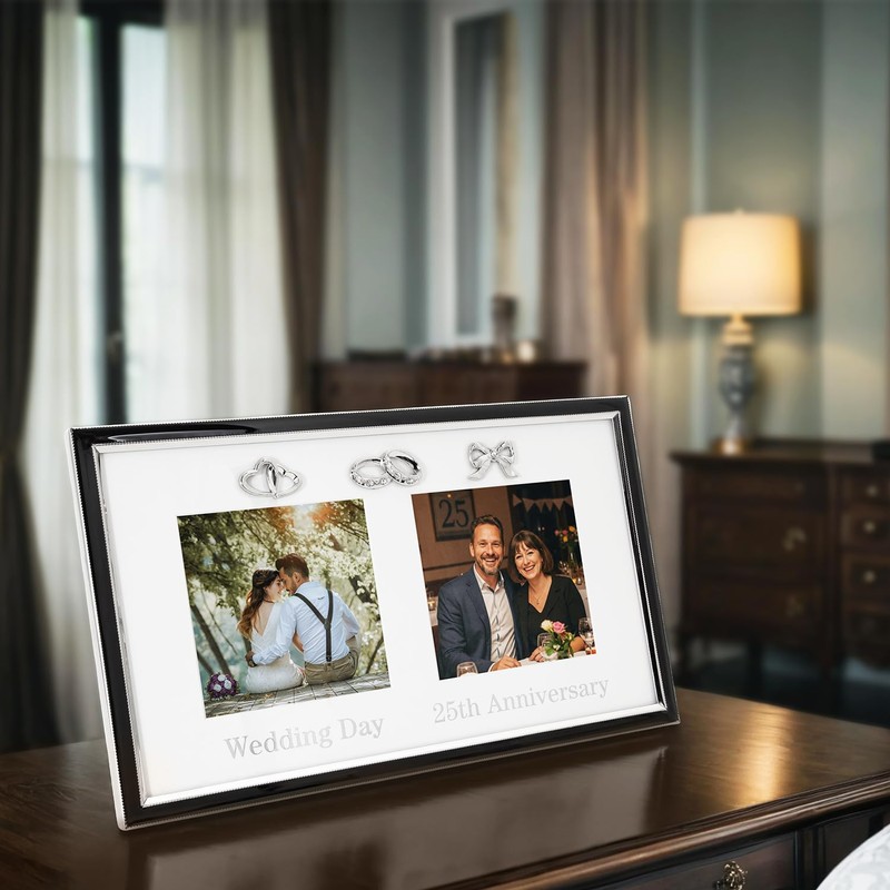 Happy Homewares Modern 25th Anniversary and Wedding Day Picture Frame