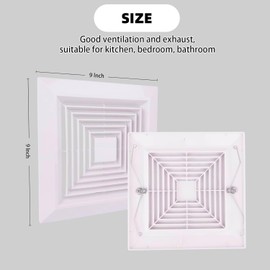 Bathroom exhaust fan cover with spring, square ceiling or wall mounted exhaust fan fittings (2, 9 X 9 inches)