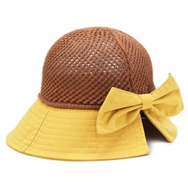 KXF Women Sun Hat Wide Brim Mesh Packable Bucket Cap with Detachable Chin String Ponytail Bowknot Sunhat for Holiday Summer Beach Hiking Adjustable Breathable Sunhat Yellow