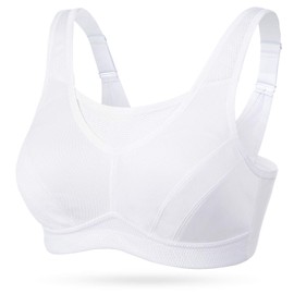 Wingslove Women's Sports Bra, Wireless, Non-Padded, High Impact Bustier, Support, Jogging Bra, White