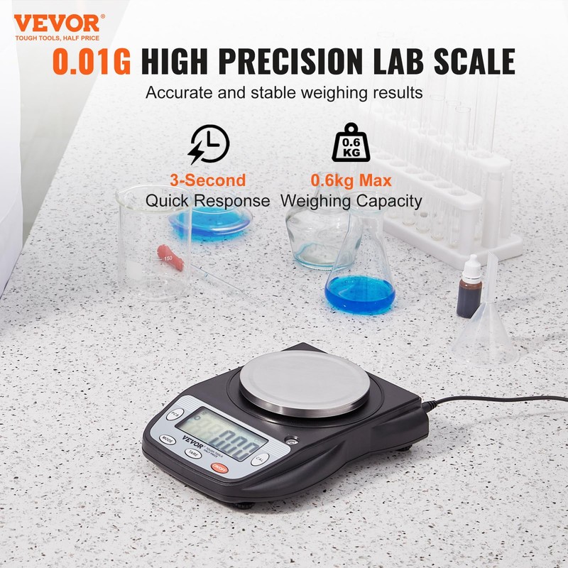 VEVOR Lab Scale, 600g x 0.01g Accuracy High Precision Analytical