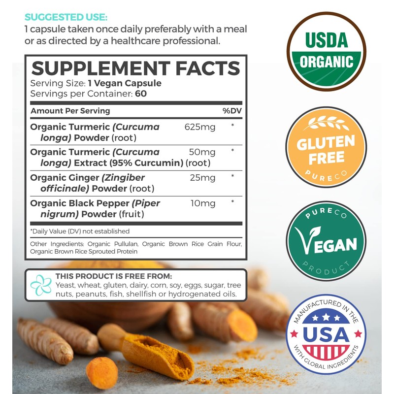 Organic Turmeric Ginger Black Pepper Supplement - High Potency Organic