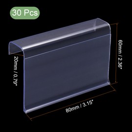 sourcing map Pack of 30 L-Shape Label Holders 80 x 60 mm Transparent Plastic for Wire Shelving