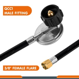 Homzenify 12FT Universal QCC1 Low Pressure Propane Hose with Regulator Grill Replacement for Most LP Gas Grill, Fire Pit Table, Heater, Camp Stove and More - 3/8" Female Flare Nut
