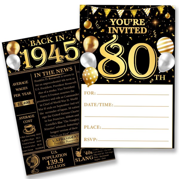 QZJ 80th Birthday Party Invitations for Women Men - Back