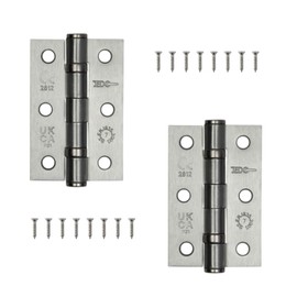 Door Hinges 3 inch Satin Chrome Ball Bearing Butt Hinges Grade 7 Steel Door Hinge for Wooden Doors 2 Pack