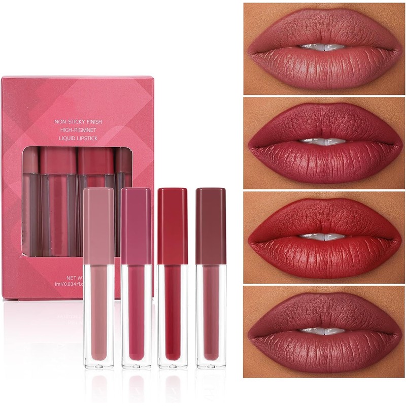 Labiales Líquidos Perlado 4 Piezas – Brillo Waterproof para Todo