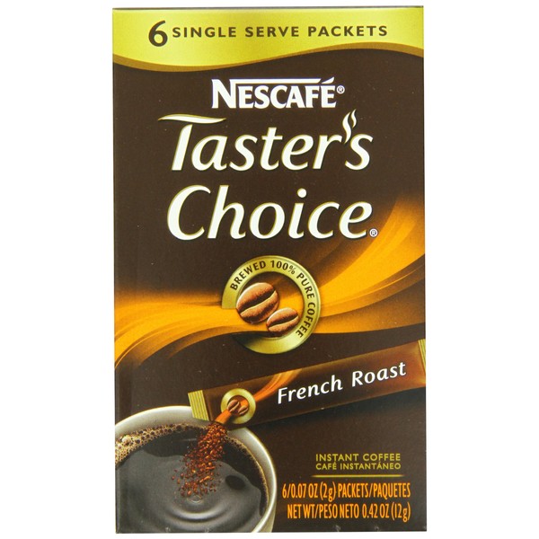 Nescafe Taster's Choice French Roast Instant Coffee, 6 Count Single Serve Sticks (Pack of 12)