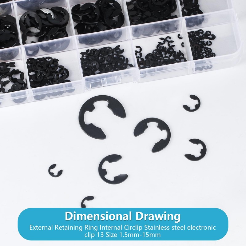 E-Clip Kit, 1000 Pcs E-Clip External Retaining Ring Clips for
