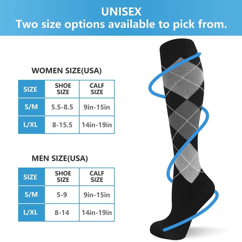 Compression Socks for Men Women 20-30 mmHg 6 Pairs Knee