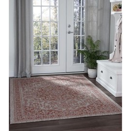 GAOMON Vintage Medallion Distressed Rug Oriental 5' 3" x7' 3" Floral Area Rug Low Pile Tribal Area Rug Non-Slip Indoor Outdoor Throw Carpet for Living Room Bedroom Home Office Traditional Accent Rug