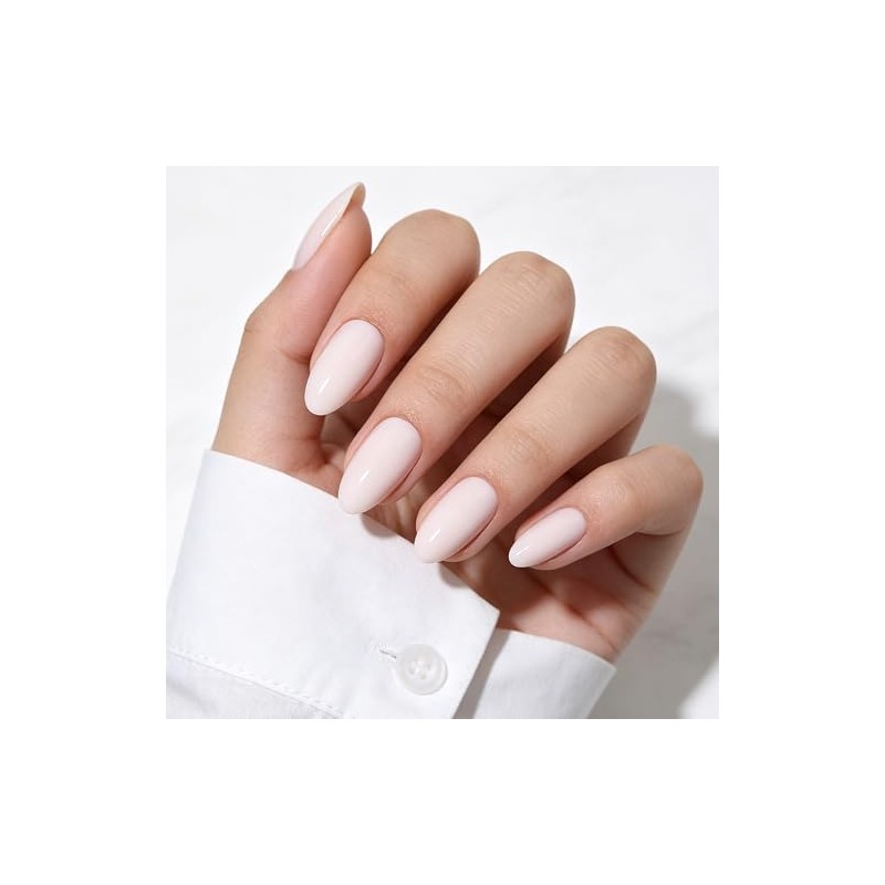 Uñas postizas Bonitiva cortas almendradas, gel suave blanco brillante reutilizable,