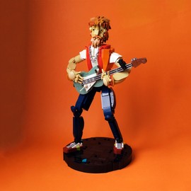 LUXEBLOCKS Rock Star Electric Guitar Construction Kit - Customizable Vintage-Style Guitar Model & Collectible Action Figure Set, 658pcs Adult MOC Bricks for Music Lovers, Gift with Amplifier Display