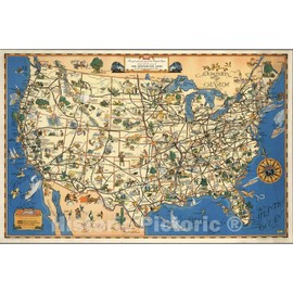Historic Map : A Good-Natured map of The United States Setting Forth The Services of The Greyhound Lines, 1937 - Vintage Wall Art - 44in x 30in