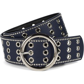 styleBREAKER 03010122 Women's Wide Belt with Hole Rivets and Round Clasp, Rivet Belt, Waist Belt, Can Be Shortened, darkblue