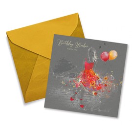 Cherry Orchard Female Birthday Wishes Just For You Card - Red Dress Balloons