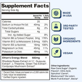 Ethan's Feel Good Pre-Workout & Hydration Drink Mix, 200mg Plant-Based Caffeine, Electrolytes & Adaptogens, Vegan Organic — Concord Grape, 30 Servings