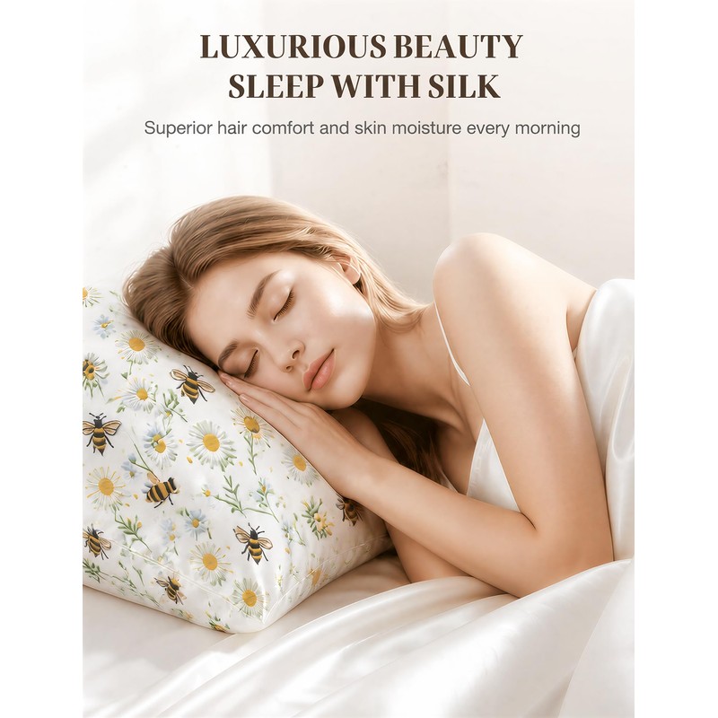 Silk Pillowcase 2 Pack for Hair and Skin, Daisy Bee