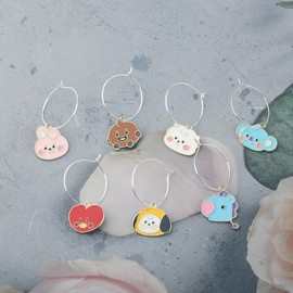 BEKECH Wine Glass Charms Korean Group Pop Themed Glass Markers For Fans Parties Concert Gift Singer Merch Present (silver)