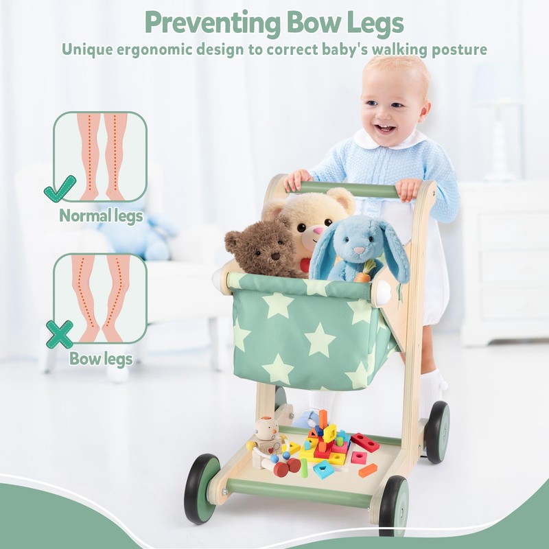 Asweets 2 in 1 Wooden Baby Walker Push and Pull