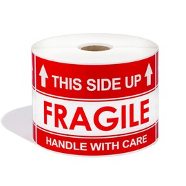 Aegis Adhesives - 3" X 5" This Side Up Arrow - Handle with Care, Warning Shipping Labels (1 Roll, 500 Stickers/Roll)