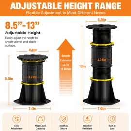 Putsea 4 Pcs Adjustable Bed Support Legs 8.5-13 Inch, 4400LBS Heavy Duty No Drill Bed Frame Center Support, Anti-Wobble Bed Slats Support for Wooden Slats/Bed Base (8.5-13 inch (4pcs))