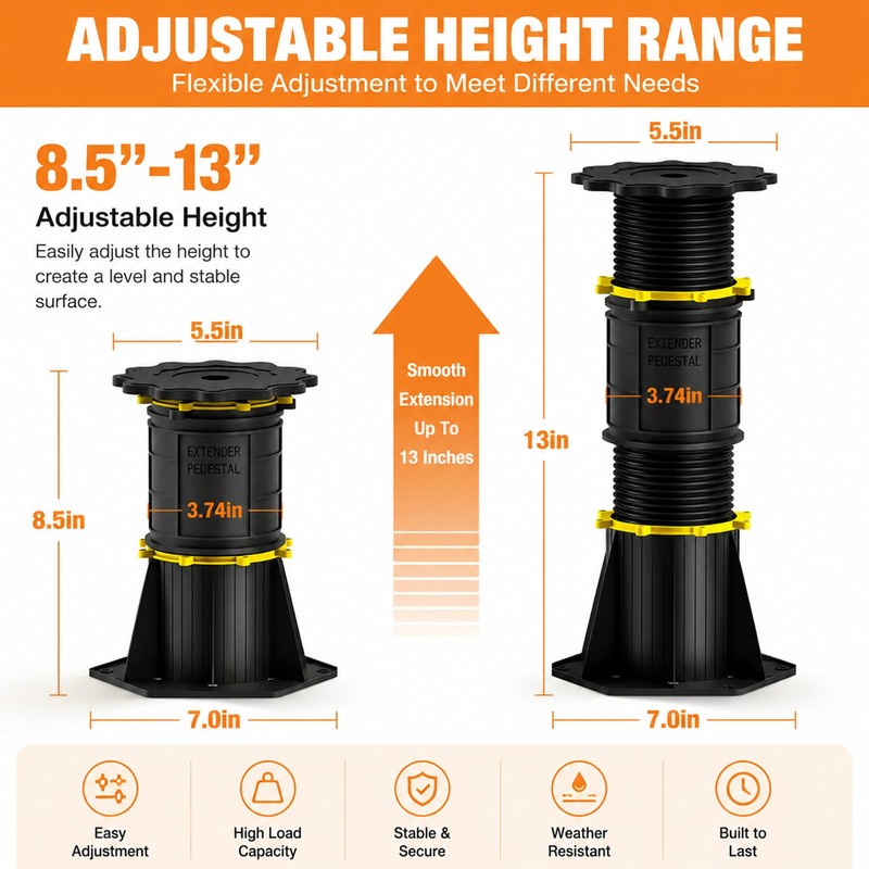 Putsea 4 Pcs Adjustable Bed Support Legs 8.5-13 Inch, 4400LBS