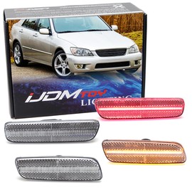 iJDMTOY 4pc Set Black-Out Smoked Lens All White Full LED Strip Front/Rear Side Marker Light Kit Compatible With 2001-2005 Lexus IS300 (Altezza XE10)