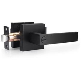 Probrico Matte Black Bed Bath Door Lever Heavy Duty Privacy Door Handle, Keyless Door Lock Interior Bathroom Bedroom Door Handle, Reversible for Left Right Sided Door