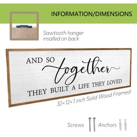 And So Together They Built A Life They Loved Wall Decor 32”X12” Rustic Master Bedroom Large Wood Framed Sign Above Bed Modern Farmhouse Quotes Couple Wall Art Over Bed Hanging Decoration (Wood)