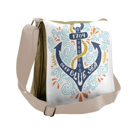 Lunarable Nautical Messenger Bag, Marine Anchors Blue Sea, Unisex Cross-body