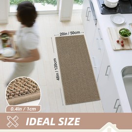 BEQHAUSE Kitchen Runner Rugs 20"x48", Non-Slip Kitchen Mats for Floor, Super Absorbent and Stain Resistant Kitchen Rug, Machine Washable Rugs for Kitchen, Hallway, Laundry & Sink, Taupe
