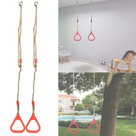 A Pair of Trapeze Swing Bar Rings, 4.59ft, Adjustable Plastic Swing Fitness Exercise Hanging Ring with Rope for Kids(Red)