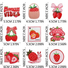 20Pcs Strawberry Iron on Patches Applique Cute Fruit Decorative Embroidered Iron on/Sew on Patches for Clothing T-Shirts Jackets Clothes Dress Hat Backpacks Jeans Pants DIY Accessories