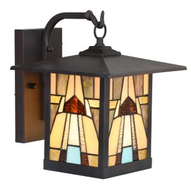 RIVER OF GOODS Stained Glass Outdoor Light Fixture - 11.75" H - Mission Style Porch Light - Mabel