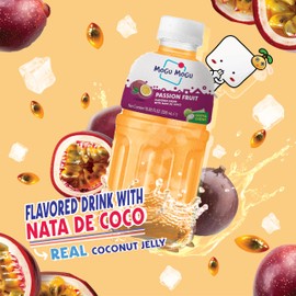 Mogu Mogu Drink Passion Fruit (6 Bottles) Delicious drinks made with nata de coco (coconut jelly). Fun chewable juice boxes for kids. Famous Asian drinks. Juice bottles made for adults and kids. Ready to drink